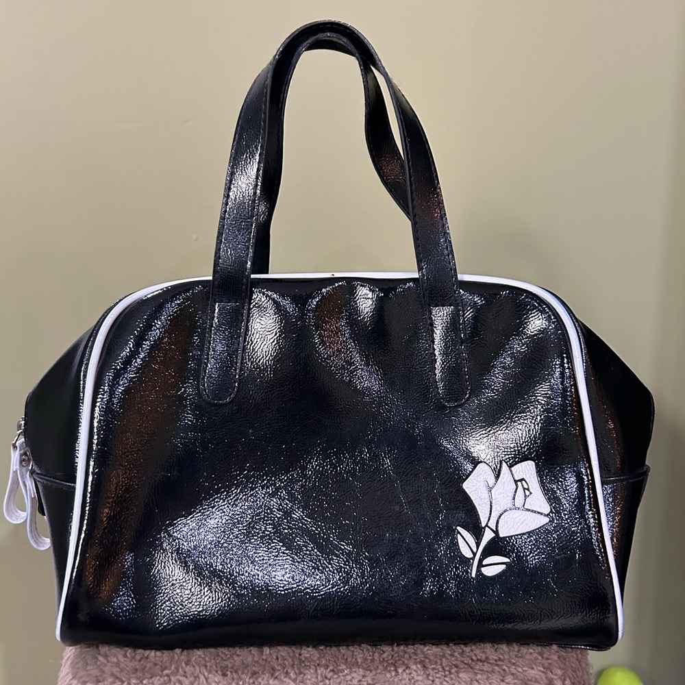Vintage Lancôme Small Black and White Faux Leather Handbag